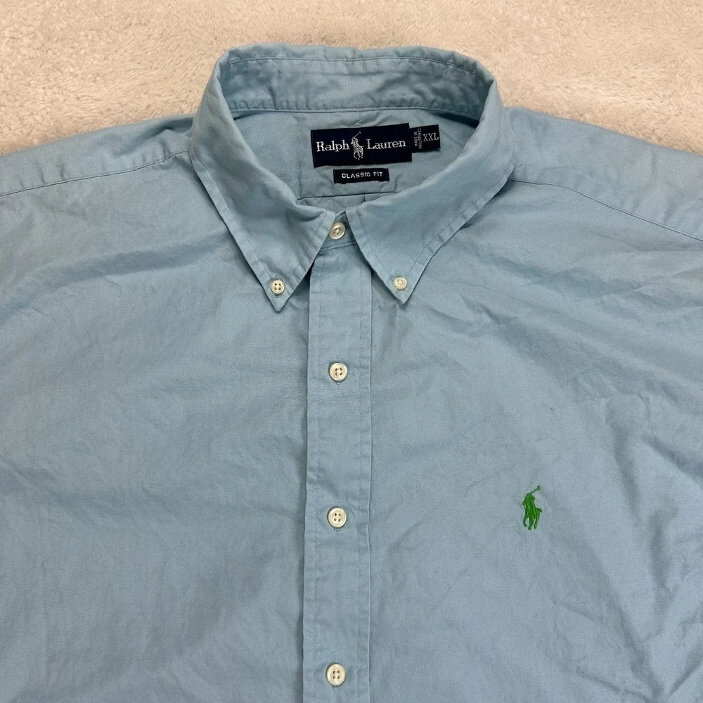 Polo Ralph Lauren Button Down Shirt Mens 2XL Light Blue Short Sleeve Classic Fit